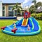 Kids Inflatable Water Bouncer with Dual Slides Climbing Wall and Splash Pool Blue Green